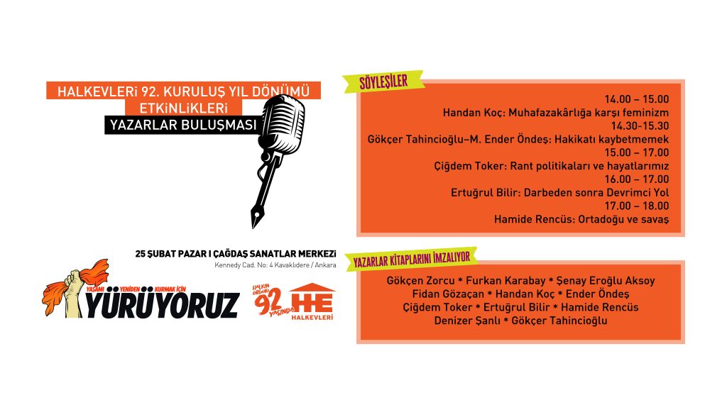 Halkevleri’nin 92. kuruluş yıldönümü Ankara etkinlikleri üçüncü gününde yazarlar buluşuyor